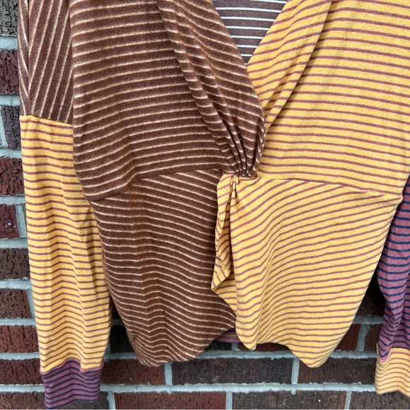 White Birch Mustard Yellow and Light Brown Striped Colorblock Back Twisted Top - Picture 7 of 8